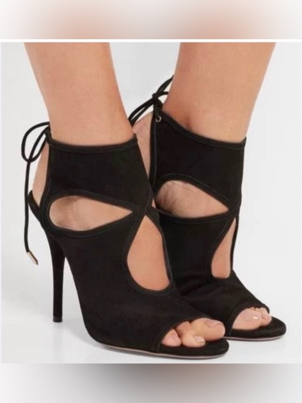 Aquazzura Sexy Thing Suede Cut Out Heels Stiletto Black Sz 39.5